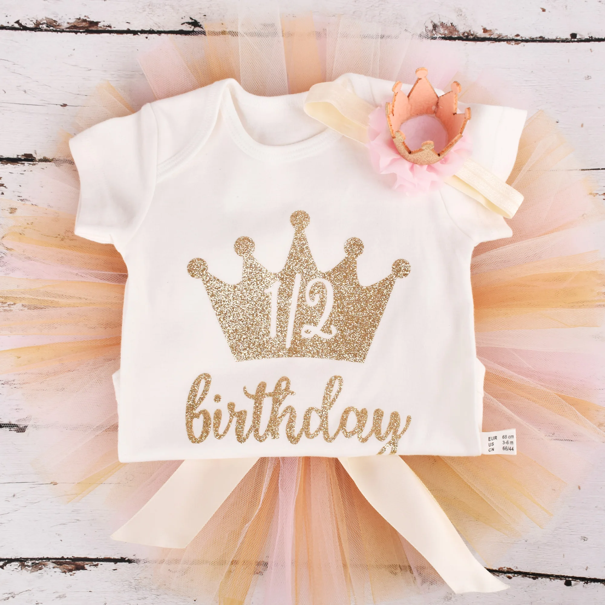 Baby Clothing Set Baby Girls 1/2 year Birthday Outfit Gold Crown Tutu outfits Infant Party Costume Baby Photo Props Clothes Set 4 colors option small baby clothing set	 Baby Clothing Set