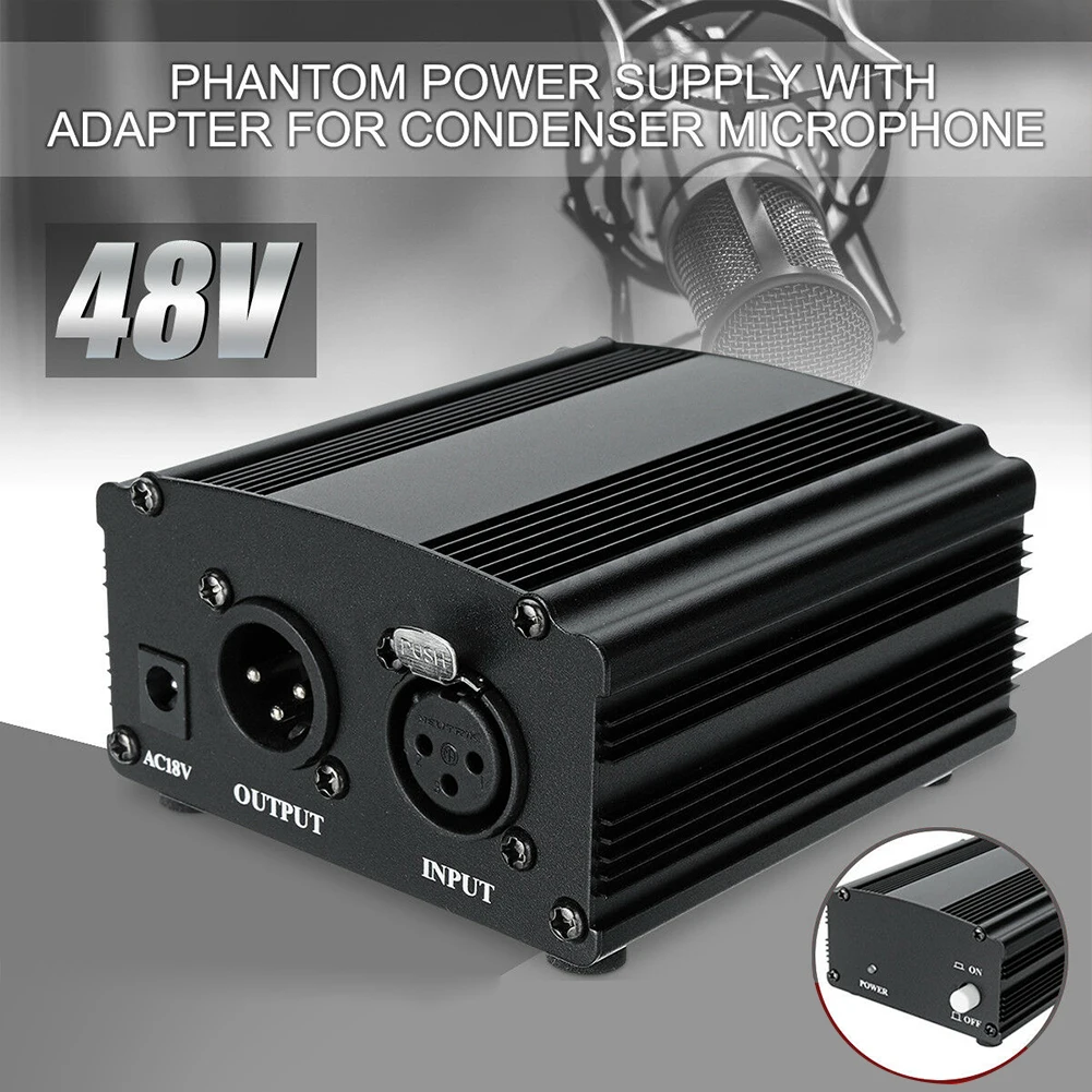 48V низшее Шум металлический Портативный Phantom Питание Простая установка конденсаторный микрофон адаптер Запись оборудование легкий