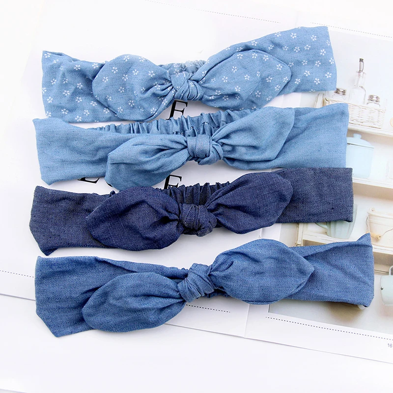 Knotted Hairband Headbands Rabbit Ears Denim Bow Headband Elastic Hair Bands Solid Accessories Women Headdress New |