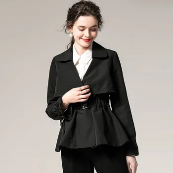 

Jacket Women 2019 New Office Lady Fashion Turndown Collar Long sleeve Slim Waist Black Jackets coats female