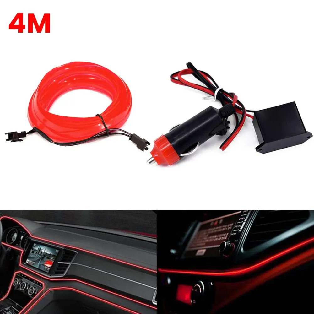

4M Car LED Interior Ambient Light Decor Atmosphere Optical Fiber Lamp Door Light With Car Charger Decorative Fiber Optic Light