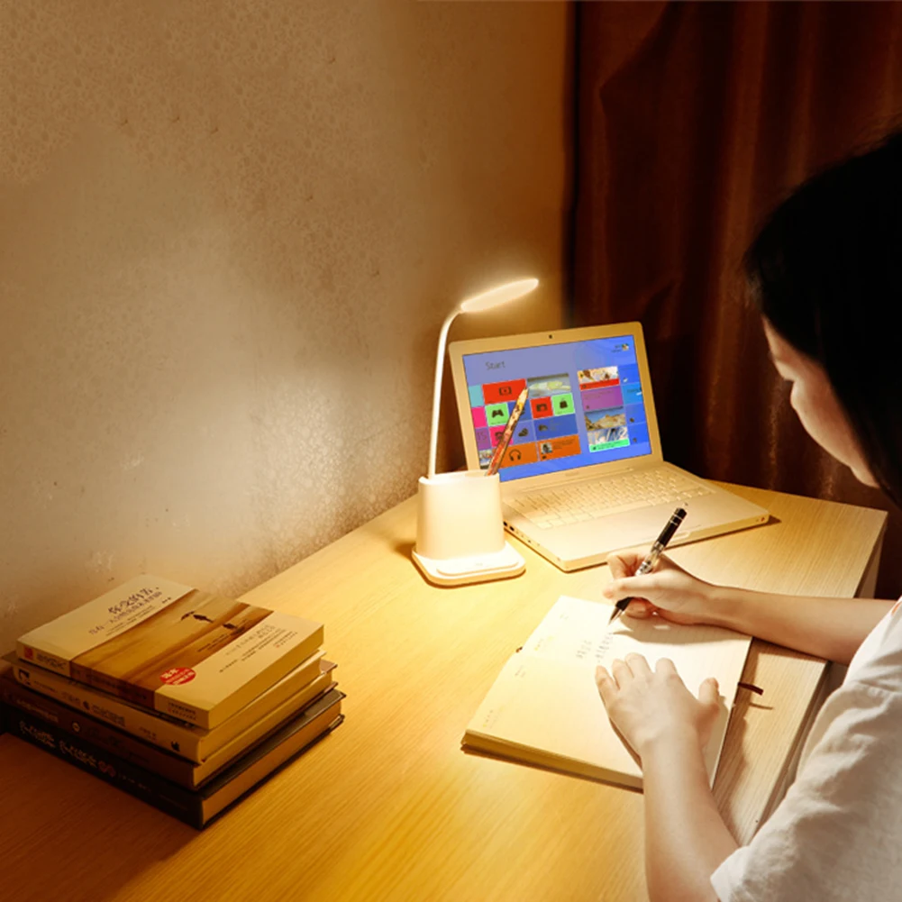 

Rechargeable LED Table Touch Lamp Multifunctional Desk Lamps USB Flexible Reading Ring Light for Children Phone Holder Dropship