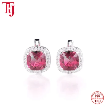 

TKJ 925 Sterling Silver Stud Earrings Cubic Zirconia Tourmaline Stone Earrings For Women Girls Wedding Party Anniversary Jewelry