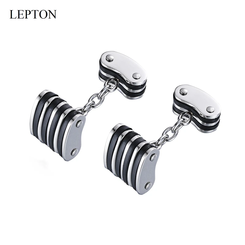 

LEPTON Chain Stainless Steel Cufflinks Black & Silver Color Cufflink For Mens Wedding Groom Business Gifts Cuff Links Gemelos