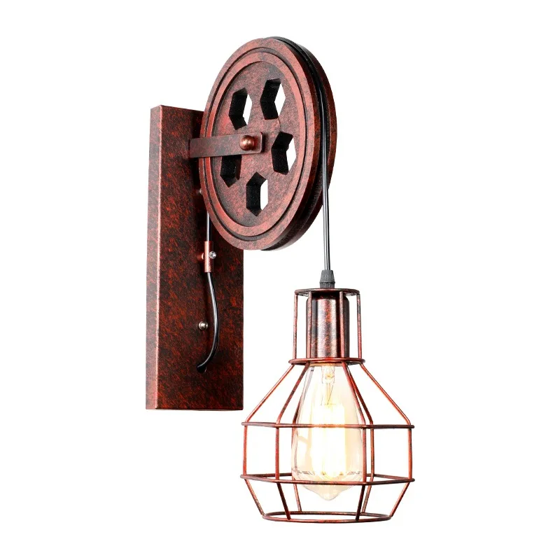 

Spot Retro industrial style iron LED wall lamp Pulley wall light American loft sconce restaurant light E27 110V/220V lustre