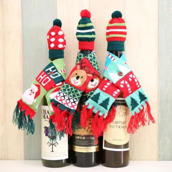 

Christmas Table Decoration Wine Bottle Cover Knitted Christmas Scarf and Hat Decor Ornaments for Home New Year's Product