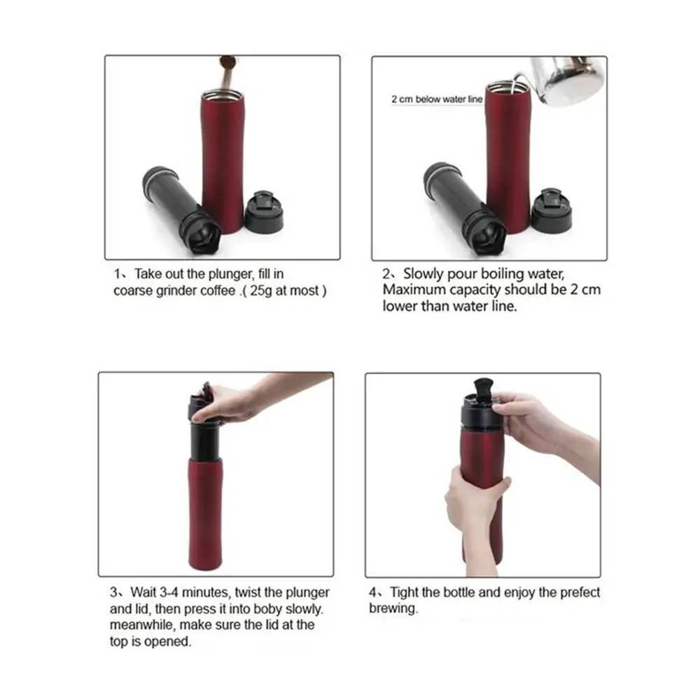 350ML Stainless Steel French Press Coffee Pot Brewer Maker Kettle With Coffee Plunger Filter Double Wall Vacuum Mug Pot