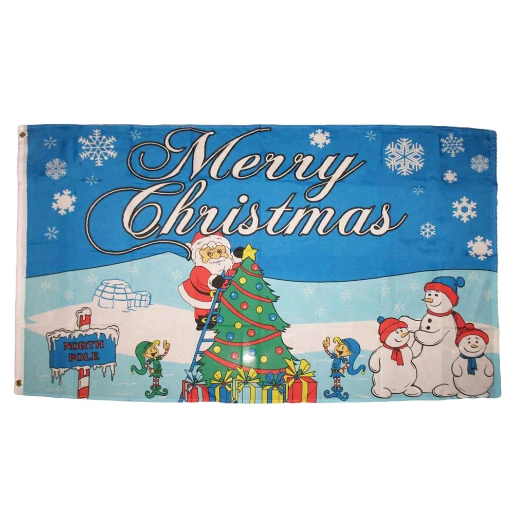 5ft x 3ft Polyester 100D Merry Christmas Santa Christmas Festive Flags Banners 