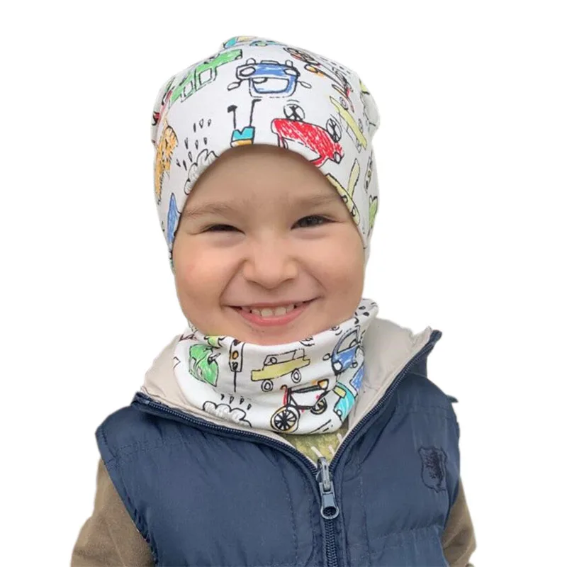 2022 New Spring Autumn Cotton Baby Hat Warm Beanies for Boys Girls Outdoor Kids Head Cover Neck Collar Children Hat Scarf Set