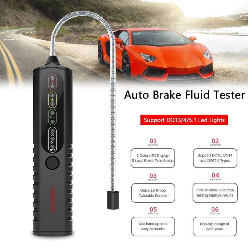 

Auto Brake Fluid Tester Support DOT3 DOT4 DOT5.1 Digital Brake Oil Testing Tool BF200 Brake Fluid Tester Car Diagnostic Tool