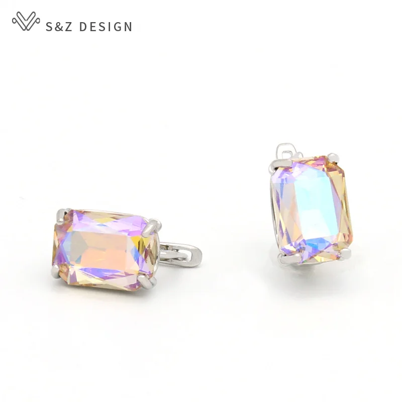 S&Z DESIGN New Fashion Fine Rectangular Crystal Dangle Earrings For Women 585 Rose Gold Color Wedding Jewelry