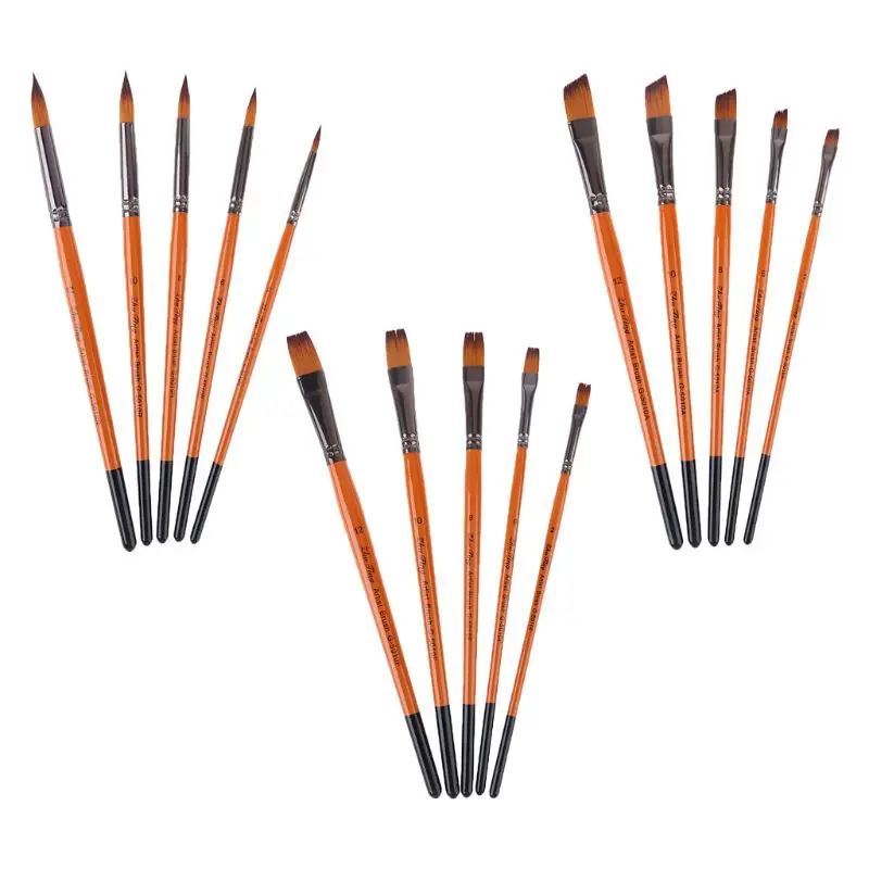 5 шт нейлоновые волосы набор кистей для рисования для художника инструмент акриловые акварельные художественные ручки с острым кончиком, плоский кончик, наклонный кончик