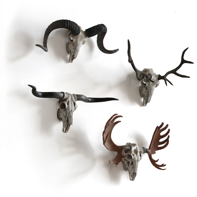LARGE ARTISAN STYLE ANTLERS SHEEP HORN ANIMAL SKULL HOME FURNISHING A LIVING ROOM WALL HANGING ORIGINALITY BAR METOPE DEER HEAD | Дом и сад