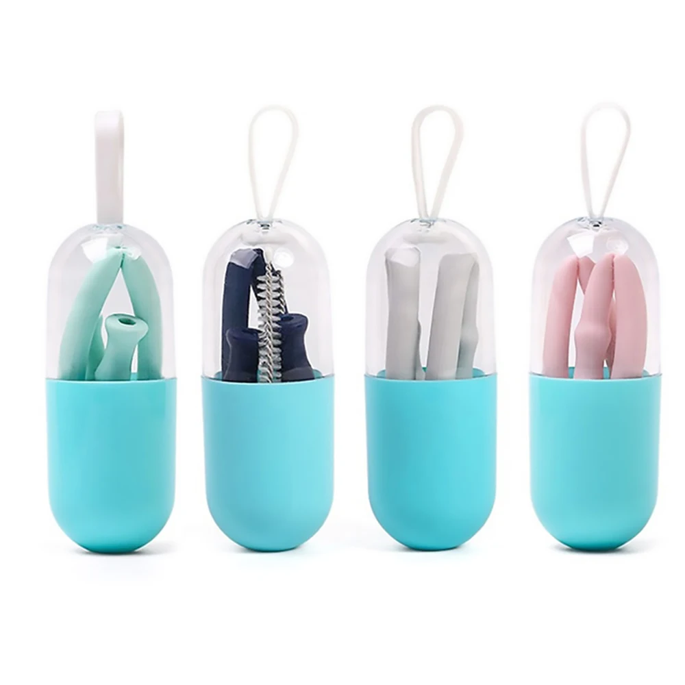 

Lixada 4PCS Portable Collapsible Straws Food Grade Silicone Drinking Straw with Case Cleaning Brush for Traveling Household