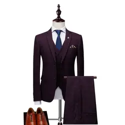 Классический мужской костюм мужской джентльмен клетчатый тонкий однобортный костюм свадебный комплект для жениха мужской деловой