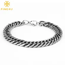 FINE4U B209 браслет из нержавеющей стали с широкой панцирной цепью для мужчин и женщин панк двойной кубинский Rombo Link браслеты