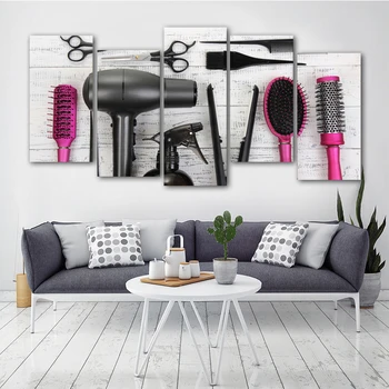 

5 Panels Hairdressing Tools Wall Art Paintings Canvas Art Modular Wall Picture For Living Room Print Posters Decorative Painting