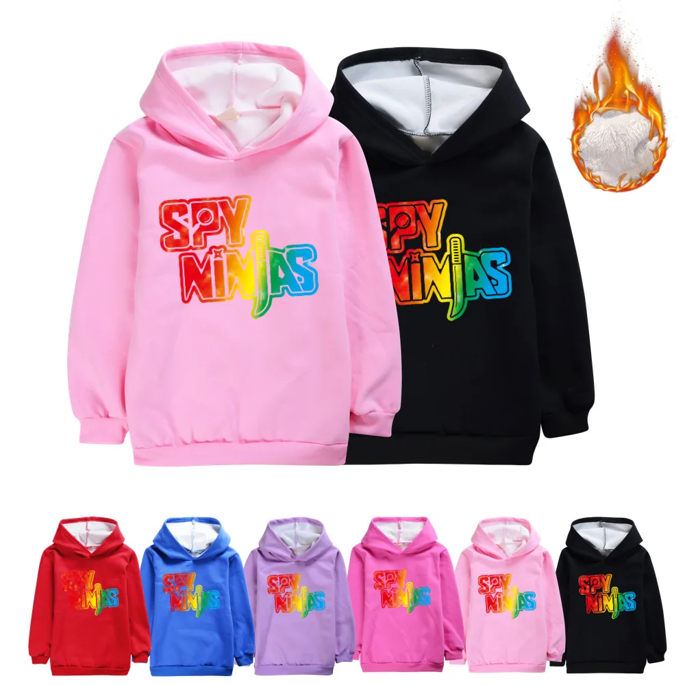 

Spy Ninjas Children Hoodie Kids Watermelon Print Plus Velvet Sweatshirt Baby Boys Fleece Hoodies Winter Coat Girls Outfits