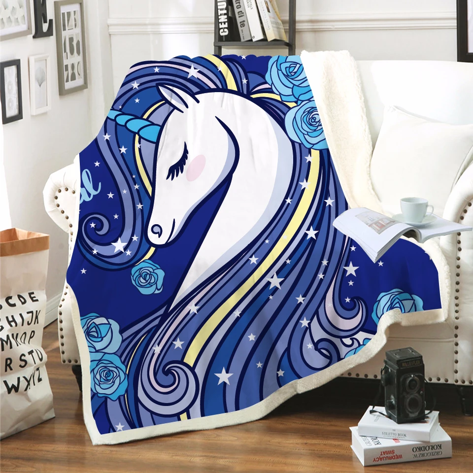 GRIDILANGO Cute Cartoon Colorful Unicorn Sherpa Blanket Floral Plush Throw Blanket Unicorn Customized For Gifts Home Textile