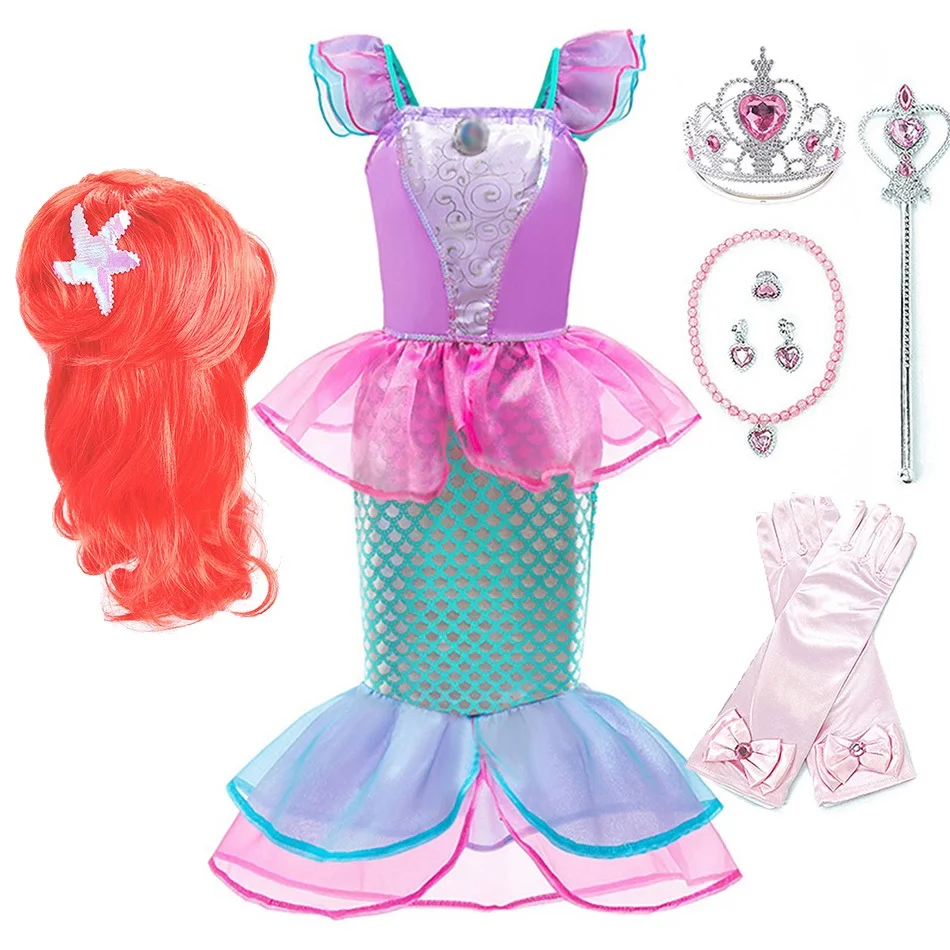 Wig Mermaid-Costume Princess Outfit Ariel-Dress Carnival Birthday-Party Christmas Girl