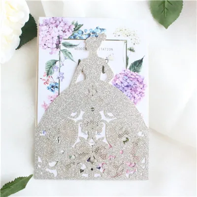 glittery silver Свадебное приглашение сохранить день подарочная карта конверт с лазерной резкой на заказ Печать 50 шт - Цвет: glittery silver