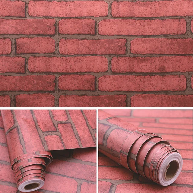 Home Decor 3D PVC Grain Wall Paper Brick Stone  Wallpaper Self-Adhesive Living Room Bedroom Wallpapers Wall Stickers Decoration Little red brick