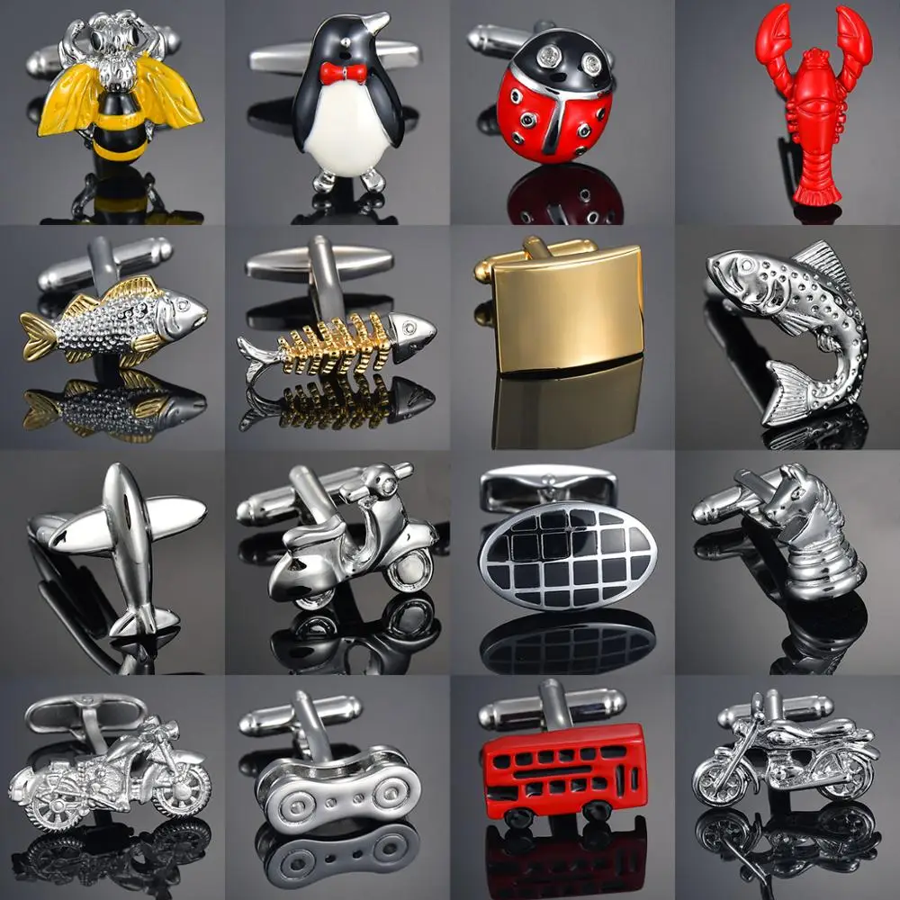

Shirt Cufflinks for mens Brand Crystal/Bus/Deer/Fish/Dragon Cuff links Wholesale Luxury Button Male Animal/Vehicle Cufflink