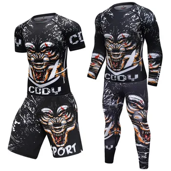 

Boxing Set Sport Compression Jersey+Pants Rashguard Jiu Jitsu Bjj Rash Guard KickBoxing Tight T Shirt Muay Thai MMA Fightwear