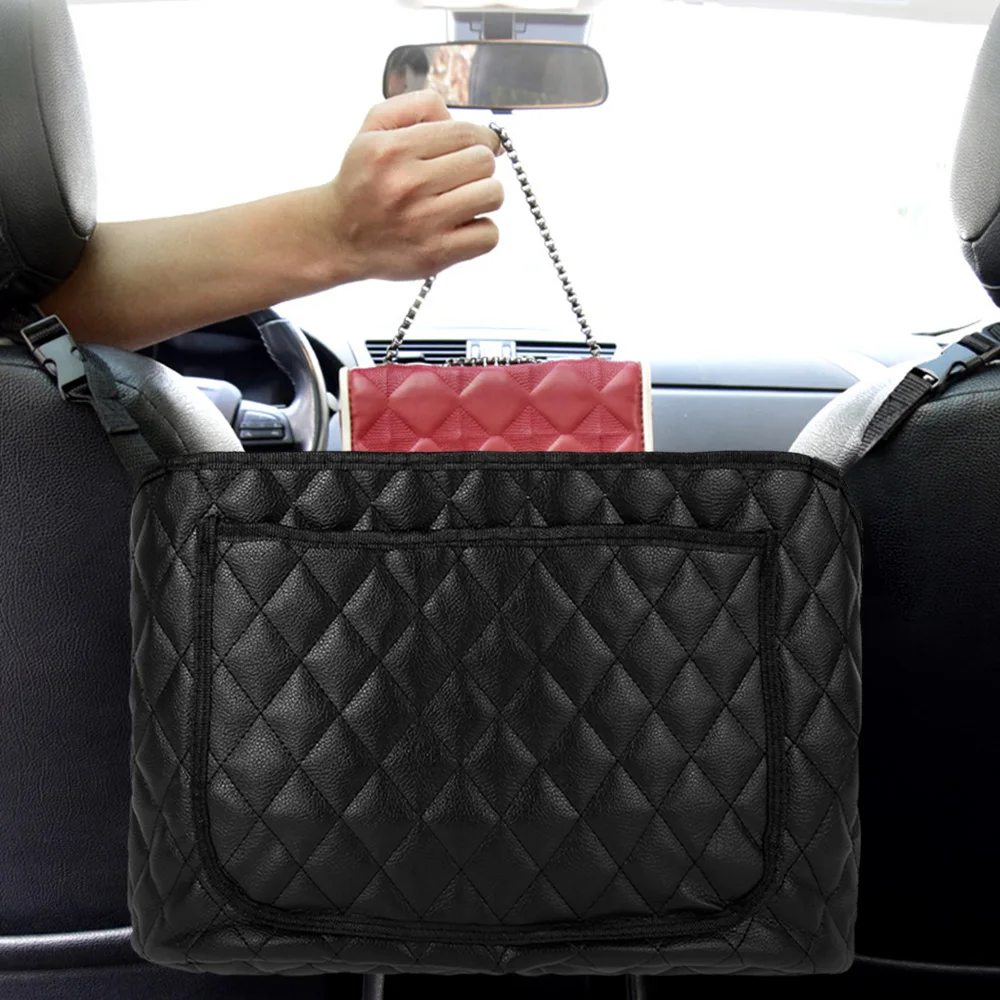 Car Seat Storage Bag Car Purse Holder Between Seats Leather Seat Back