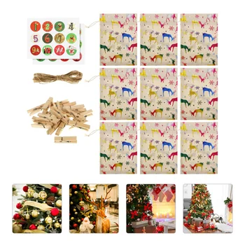 

1 Set of Christmas Calendar Hanging Pouch Candy Bag Hanging Gift Storage Bag