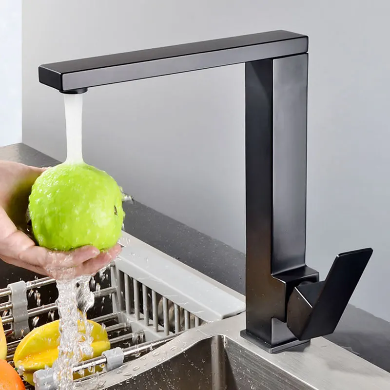 

Black Kitchen Water Tap Square Can Rotating Hot And Cold Water Tap Suit 304 Stainless Steel Water Tap Ct1003