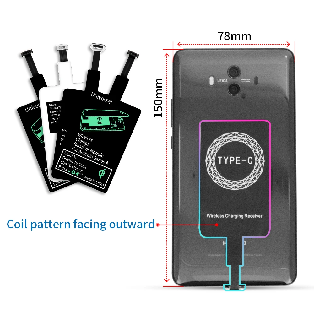 NTONPOWER беспроводной зарядный разъем для iPhone 7 6 6 S 5 Micro usb type C универсальное Qi Беспроводное зарядное устройство адаптер приемник