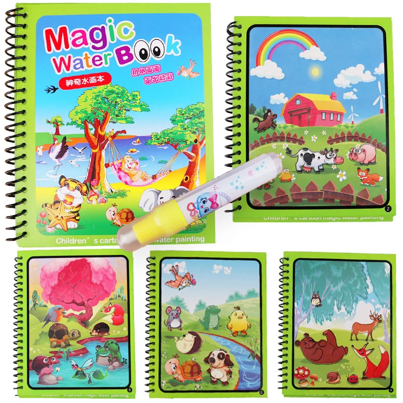 Magic Water Drawing Book Coloring Book Magic Pen Painting Drawing Board for Kids Toys Birthday Gift Repeated Resuable Graffiti 12