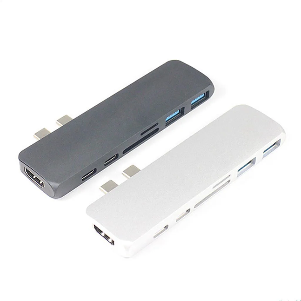 Двойной USB C до 4K HDMI 2 USB 3,0 SD/TF кард-ридер 2 типа c 7 в 1 концентратор адаптер с питанием адаптер usb-концентратор высокоскоростной для ПК