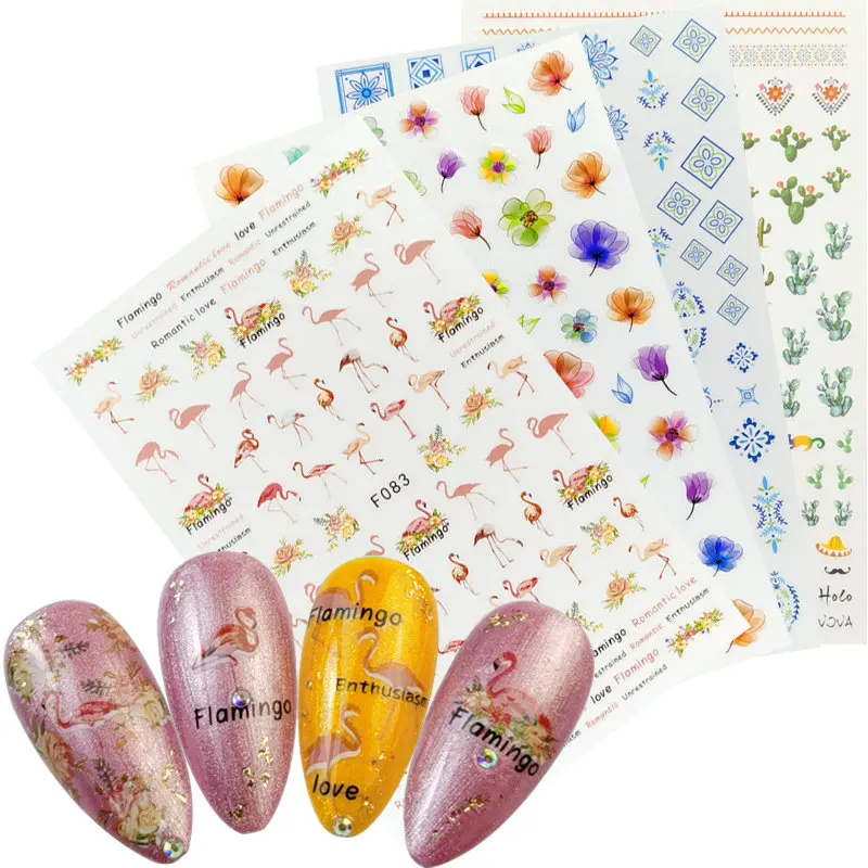 

1 Sheet 3D Nail Art Slider Wraps Flamingo Flower Cactus Fruit Adhesive Sticker Manicure Decoration Nails Accessories