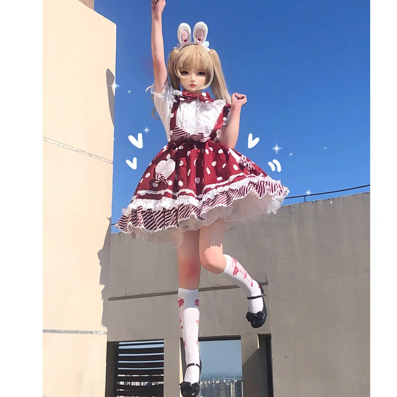 Sweet Jsk Lolita Dress Summer Japanese Bow Dots Ruffle Baby Doll Spaghetti Strap Dresses Women Fashion Kawaii Cute Clothing lolita dress lolita suspender dress lolita cosplay costumes