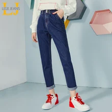 LEIJIJEANS, Новое поступление, двубортные свободные темно-синие брюки от Harlan, крутые джинсы для девочек, большие размеры, женские длинные джинсы 9094