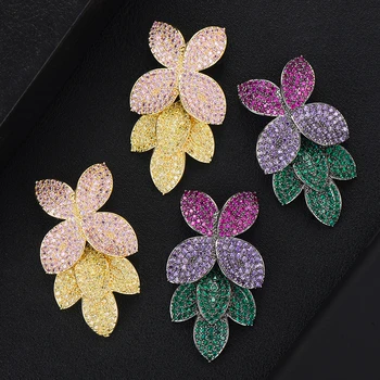 

missvikki Brand Famous Leaf Earrings for Women Prom Party show Wine Important occasion Noble Jewelry High Quality AAA Zirconia