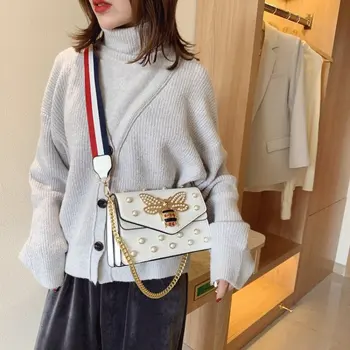 

Fashion Metal Bee Head Mini Small Square Pack Shoulder Bag Crossbody Package Clutch Women Designer Wallet Handbags Bolsos Mujer