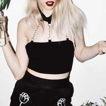 

Sexy Black Gothic Women Tube Tops Summer Punk Slim Halter Solid Backless Lingerie 2020 Female Fashion Underwear Wrap Bras