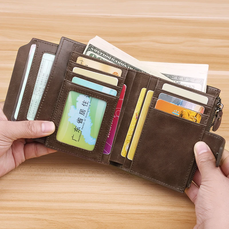 Wmnuo, Винтажный Мужской кошелек, RFID, защита от кражи, на молнии, кошелек для мужчин, на молнии, короткий, деловой, кредитный, мульти-держатель для карт, водительские права