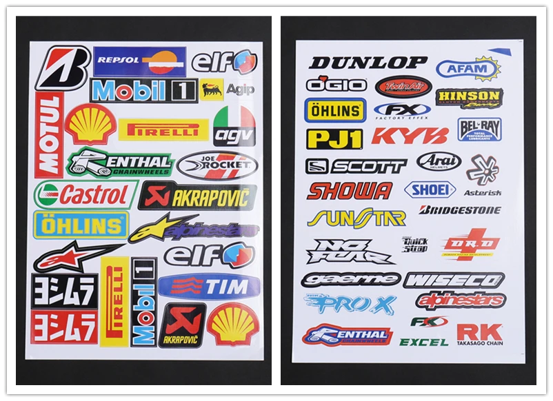 2 шт./лот A4 глянцевая пленка наклейки для мобильных 1 Akrapovic ракета мотоцикл велосипед автомобиль блок скутер наклейки водонепроницаемый ПВХ 2 весь набор - Цвет: MM07-New11