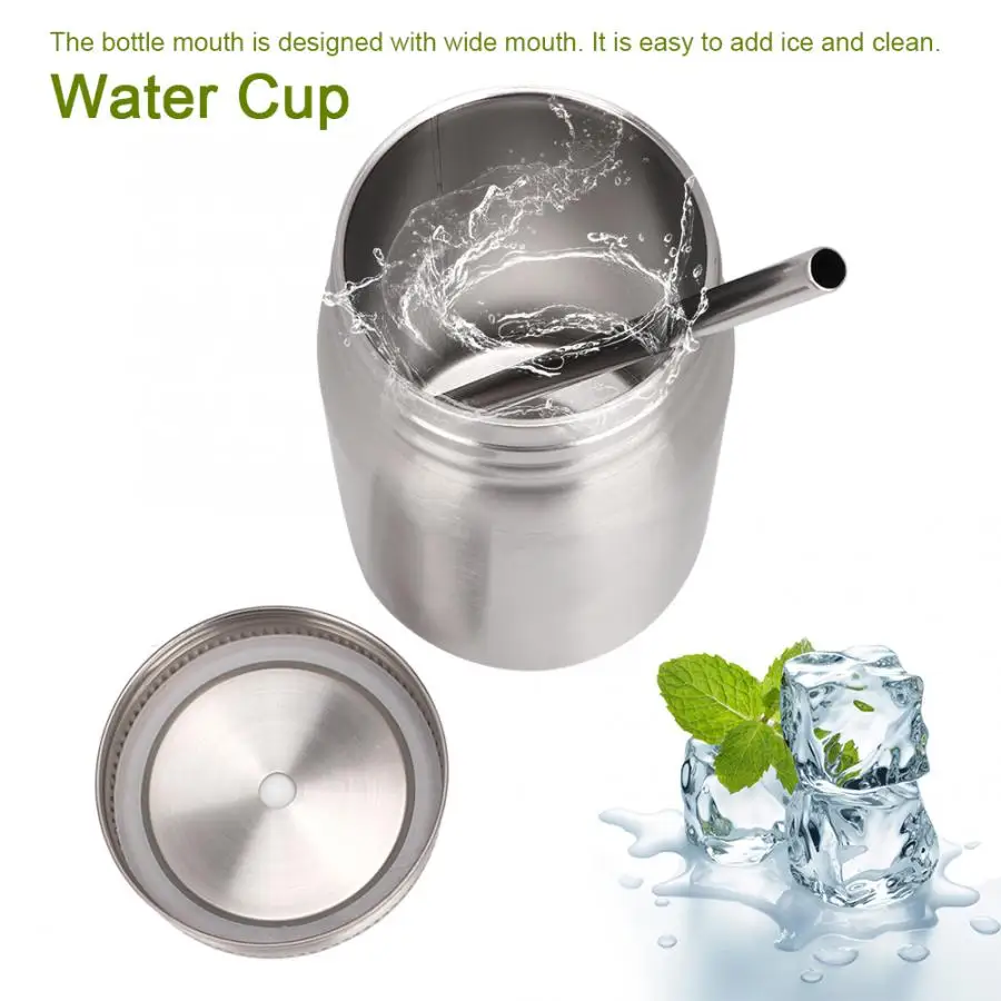 500ml Household Double Layer Stainless Steel Water Cup Universal Outdoor Water Bottle Thermal Mug With Straw