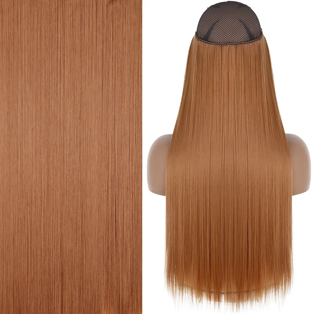 Synthetic No Clip Invisible Wire Hair Extensions Straight Natural Black Blonde One Piece False Hairpiece Halo Hair Extension Z-30