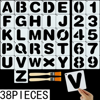 

Alphabet English Letters Stencils Painting Scrapbooking Stamping Embossing Album Paper Template 36 Templates + 2 Brushes