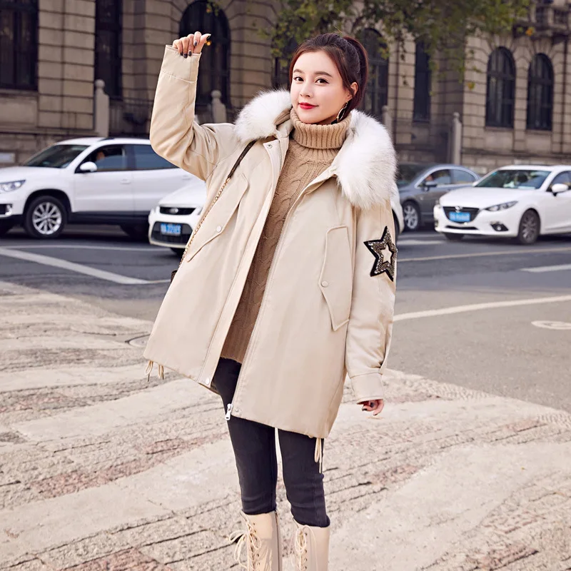 

2018 Winter New Lsny1837-1 with Imitated Furs Women's Trend Hooded Cotton-padded Clothes Entity