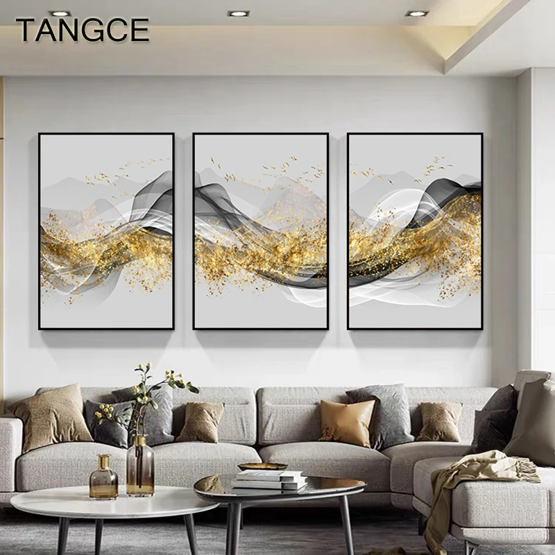 Постеры на холсте с абстрактным золотым пейзажем Современная Картина | Рисование и каллиграфия -1005001825599584