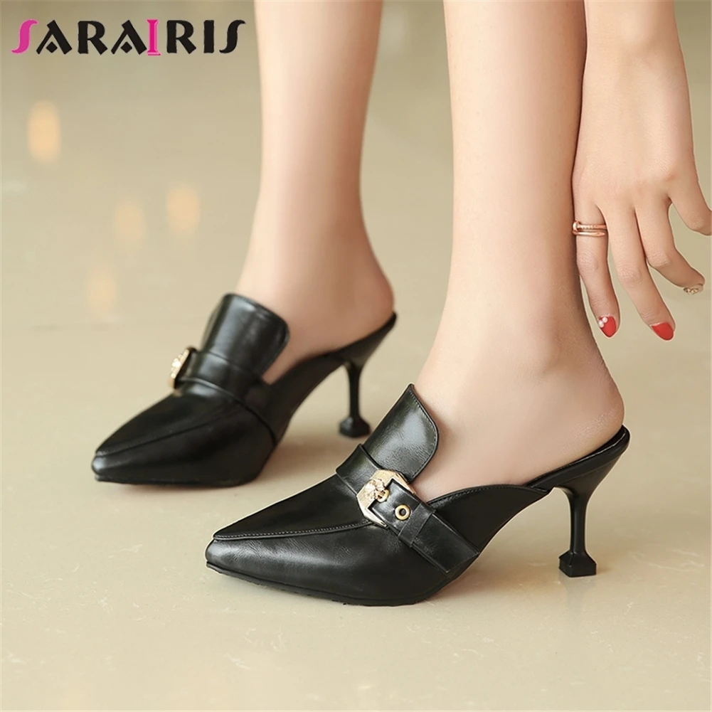 

SARAIRIS Hot Sale 32-43 Ladies High Heels Mules Elegant Pointed Toe Pumps Women Fashion slip-on Summer Shoes Woman