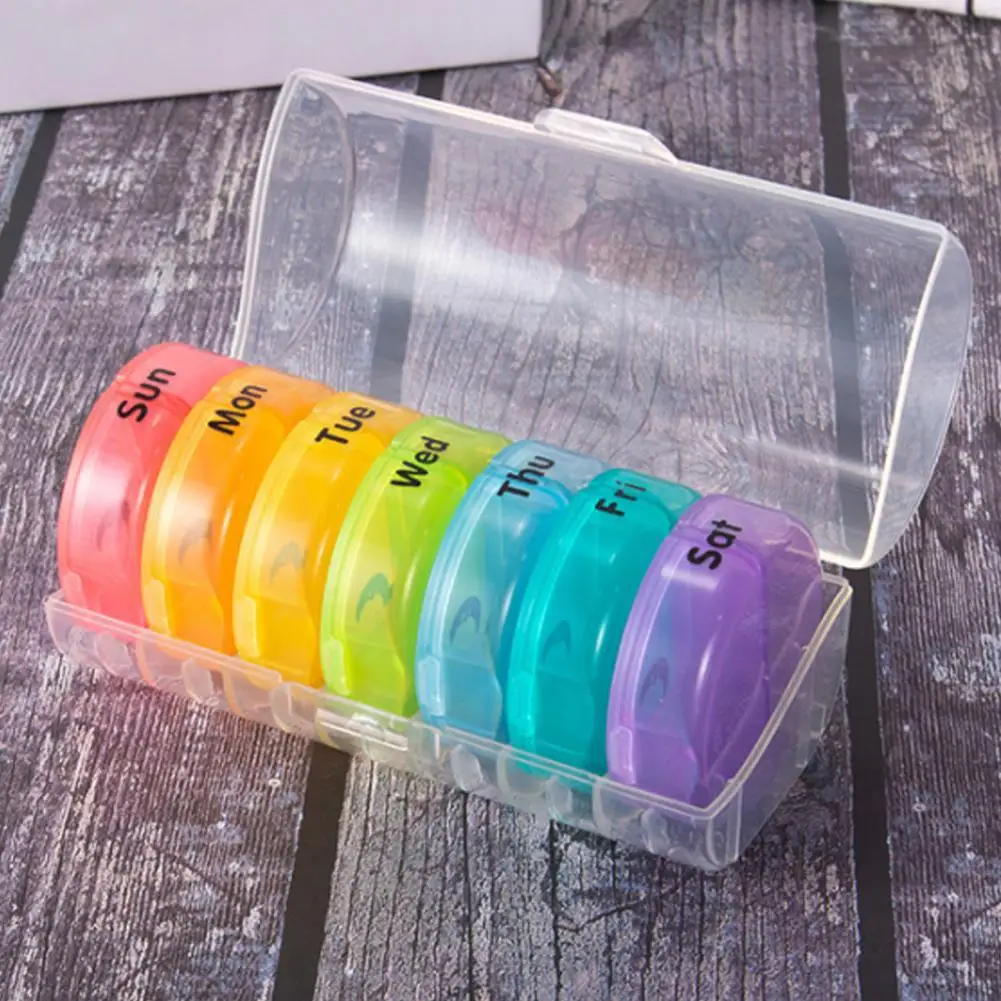 

Weekly Pill Organizer Airtight Rainbow Color Pill Case Plastic 7 Day Moisture Proof Vitamin Tablets Storage Container таблетница
