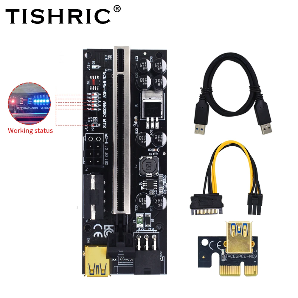 Райзер TISHRIC 009c/009s Plus Pcie для видеокарты USB3.0 кабель Pci-e 16x PCI Express 6pin карта питания